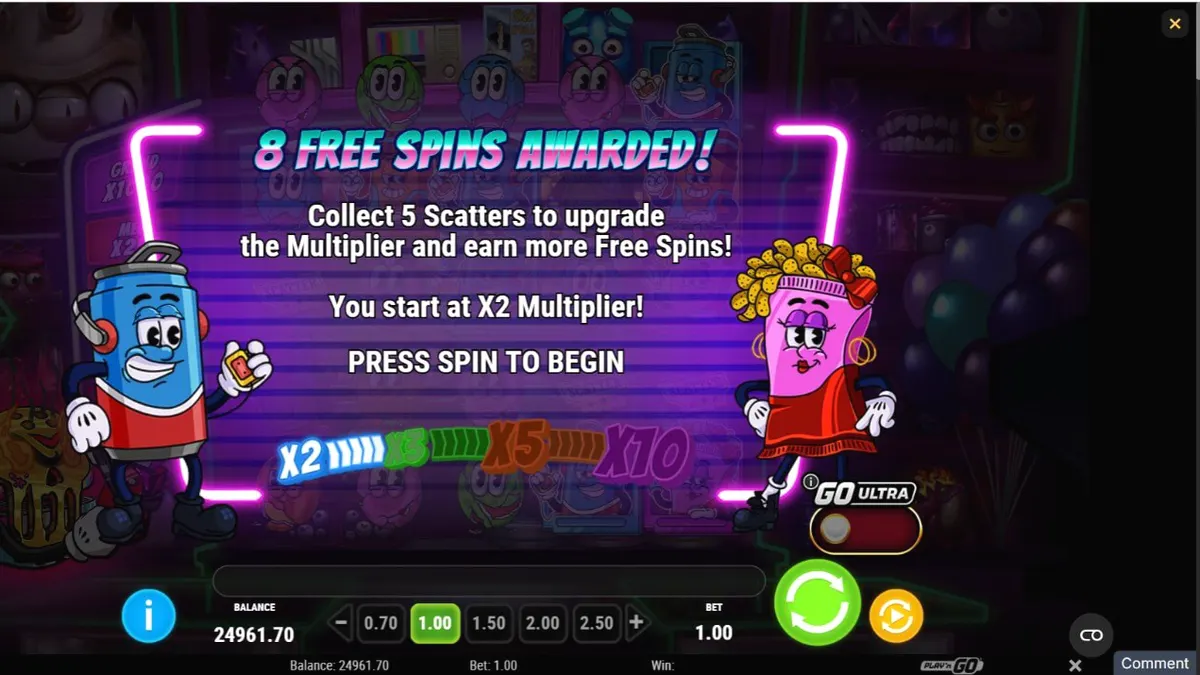 Tampilan visual neon arcade dari slot Treats of Terror 2